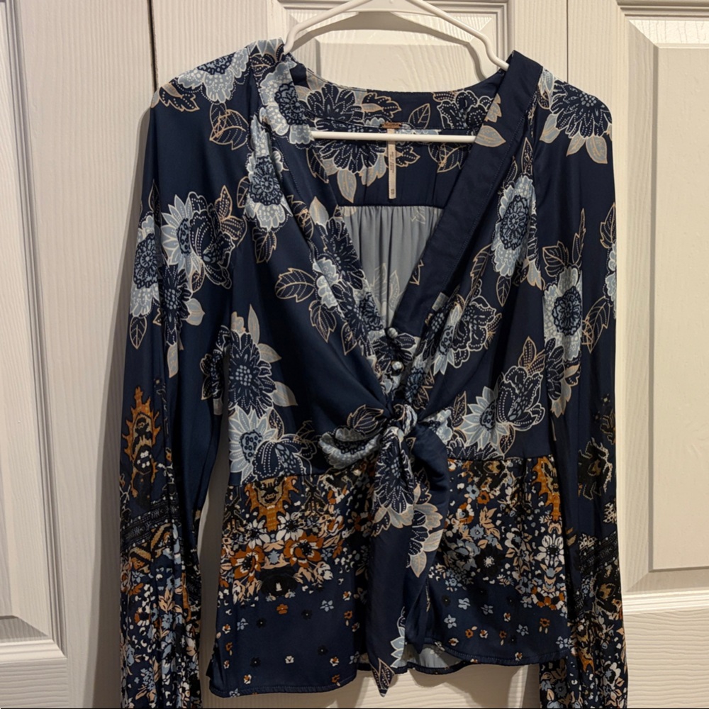 Free People Navy Floral Blouse
